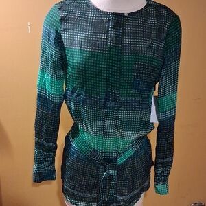 Liz Claiborne Green and Blue Plaid Blouse